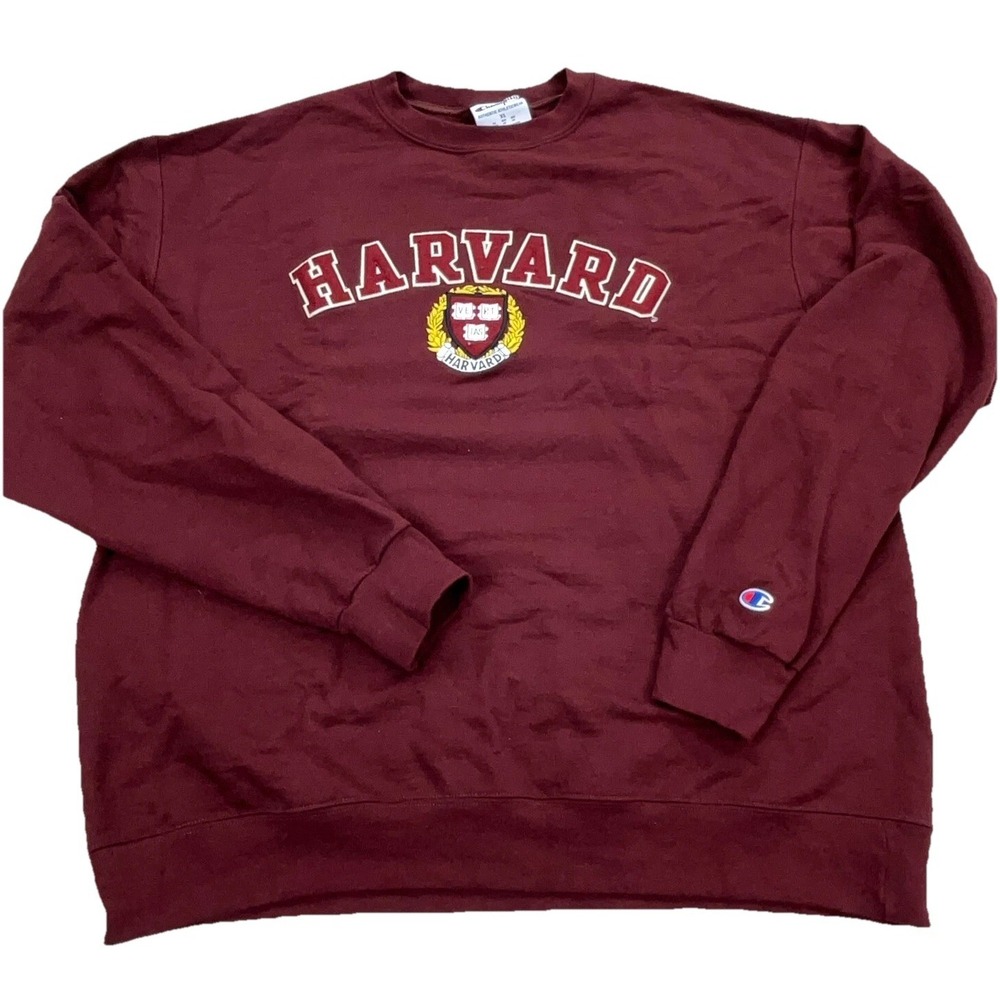 Harvard Sweatshirt Men XL Maroon Crew Neck Sweater Champion Crest Arch Retro